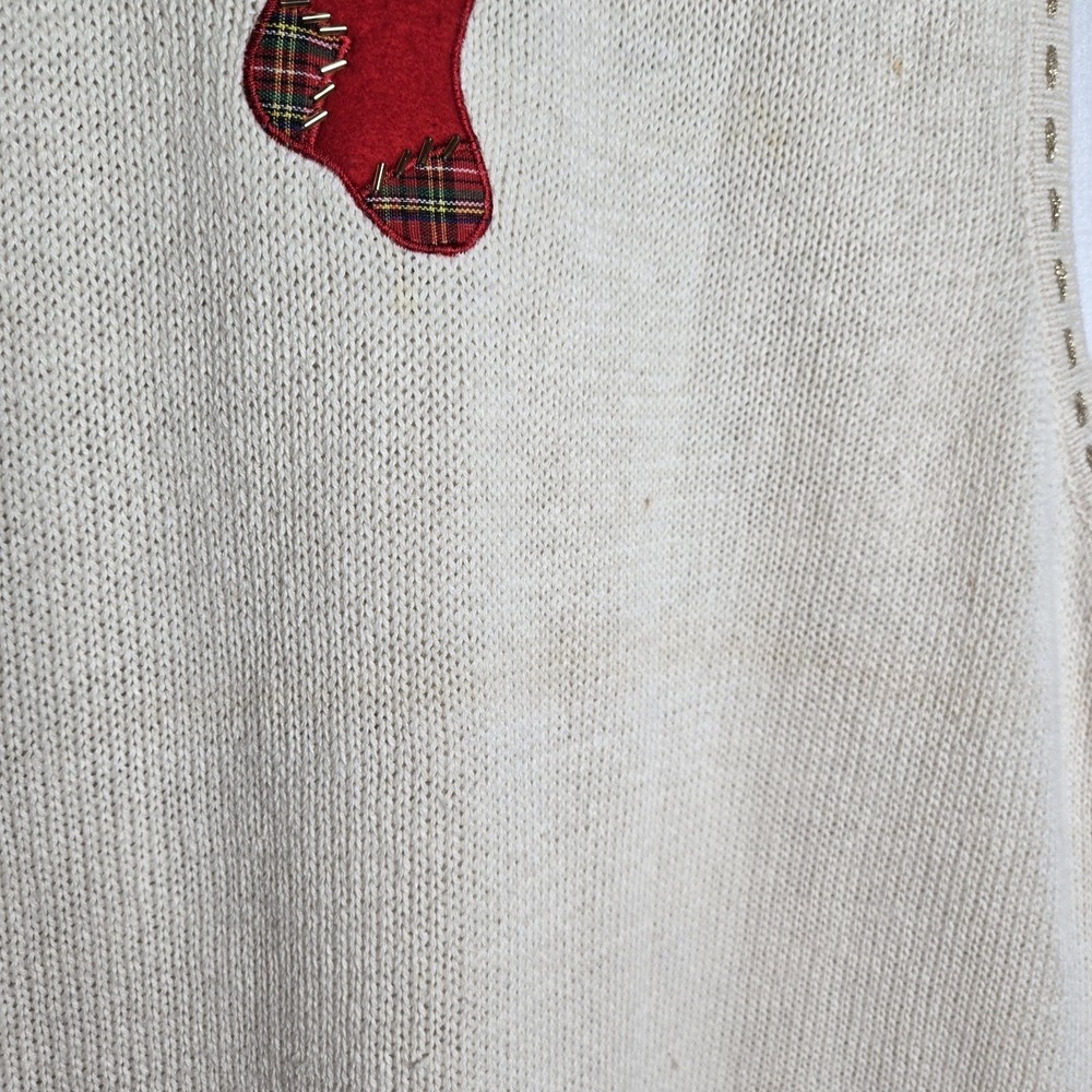 Vtg Bobbie Brooks Woman Cream Christmas Vest Noel Joy Embroidery Beads Ugly XL - Picture 6 of 8